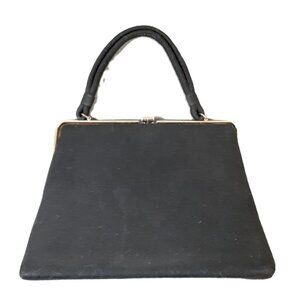 Dover Vintage Purse 1960S Retro Black Gold Accent Handle Zip Pocket Faux Velvet